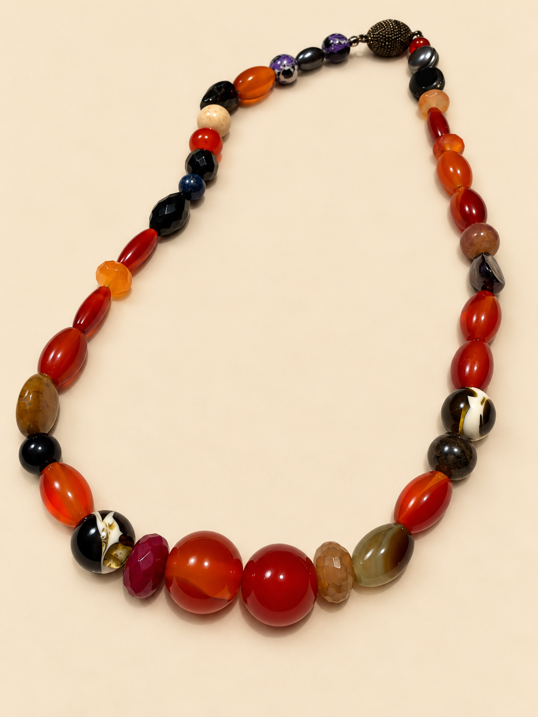 Close view of the mixed stones and beads