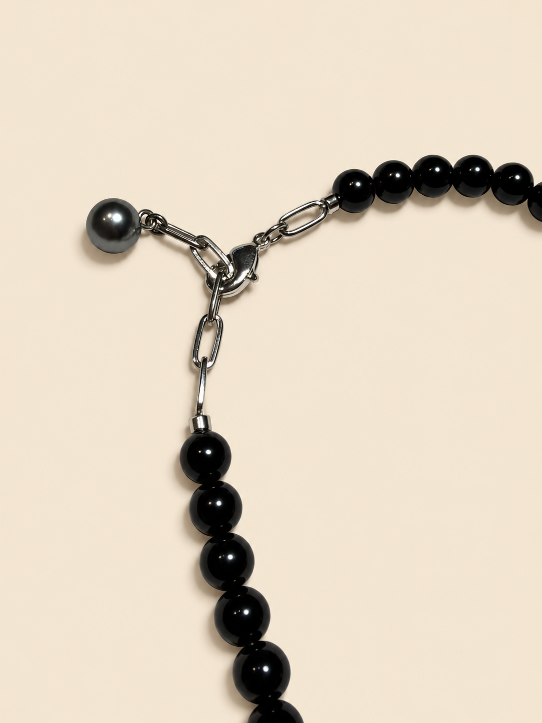 Brass lobster clasp, link chain and grey pearl-effect bead